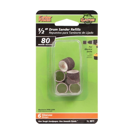 Gator Finishing Gator 0.5 in. D X 1/2 in. L Aluminum Oxide Abrasive Sleeve Refill 80 Grit Medium 6 pc 6072